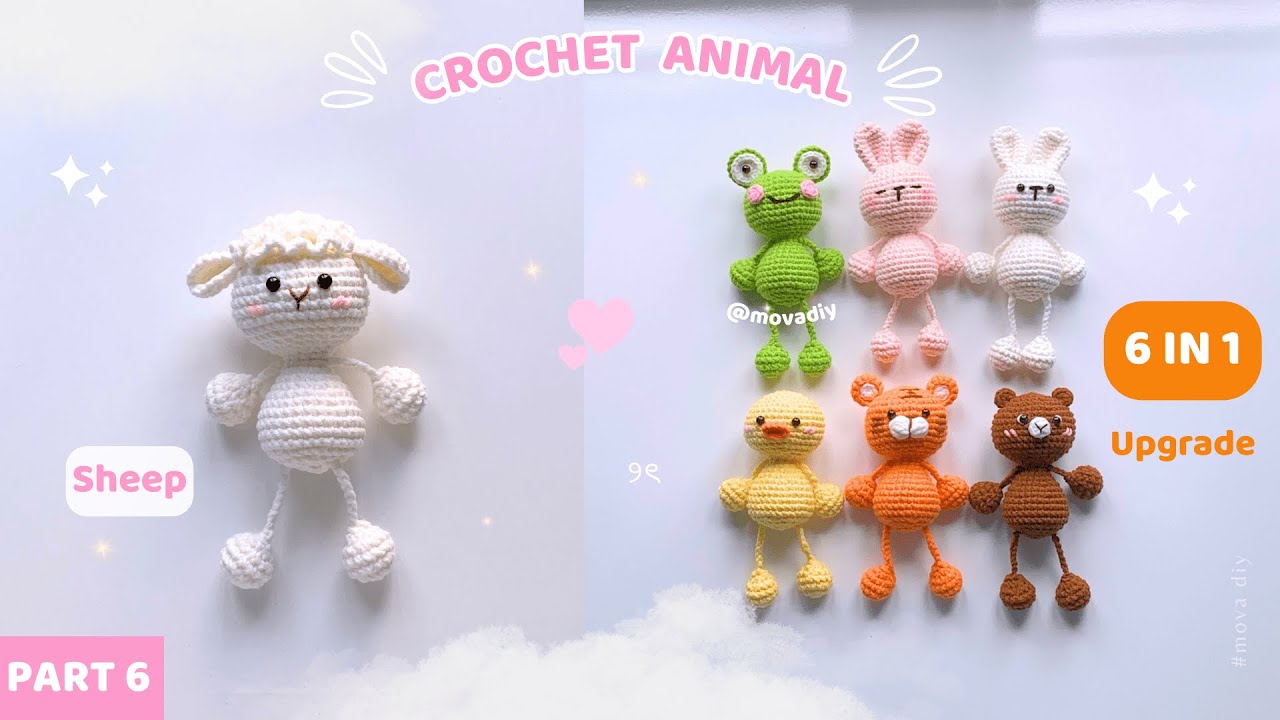 [PART 6]  Crochet 6 in 1 (Upgrade) long limbed animals keychain 🐑  - Sheep | Mova DIY