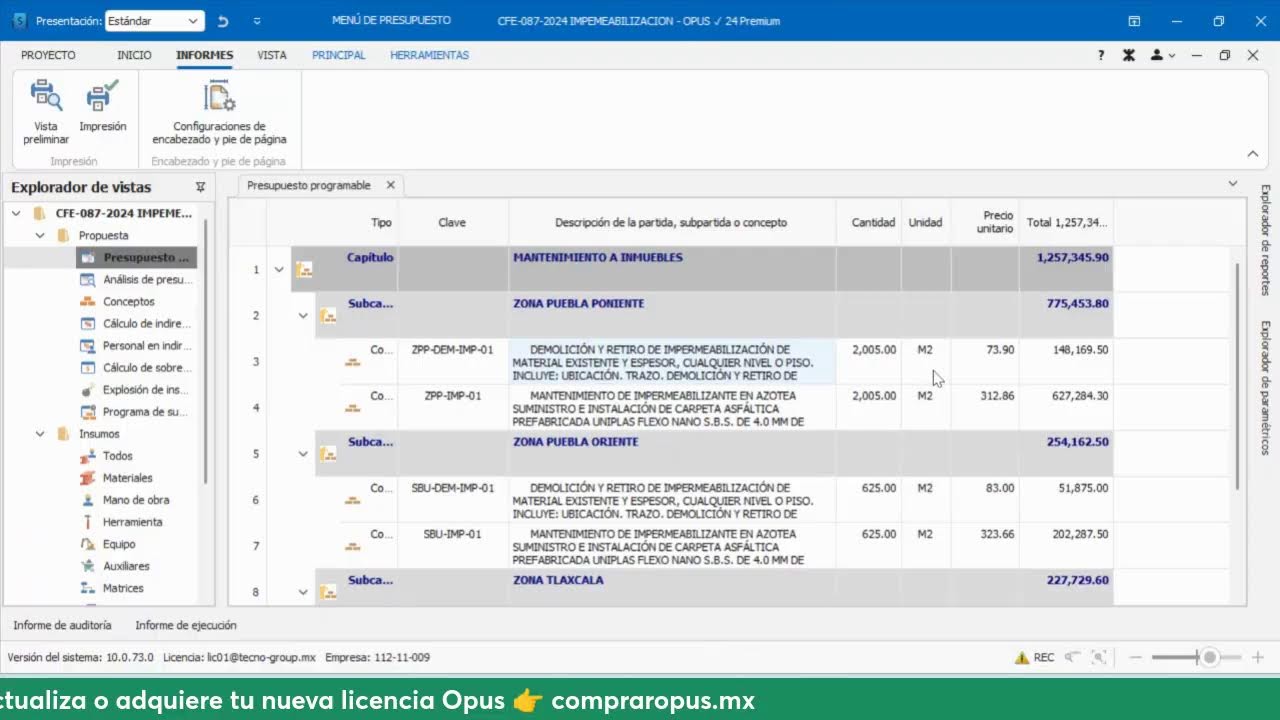 Cómo integrar una licitación completa en Opus 24
