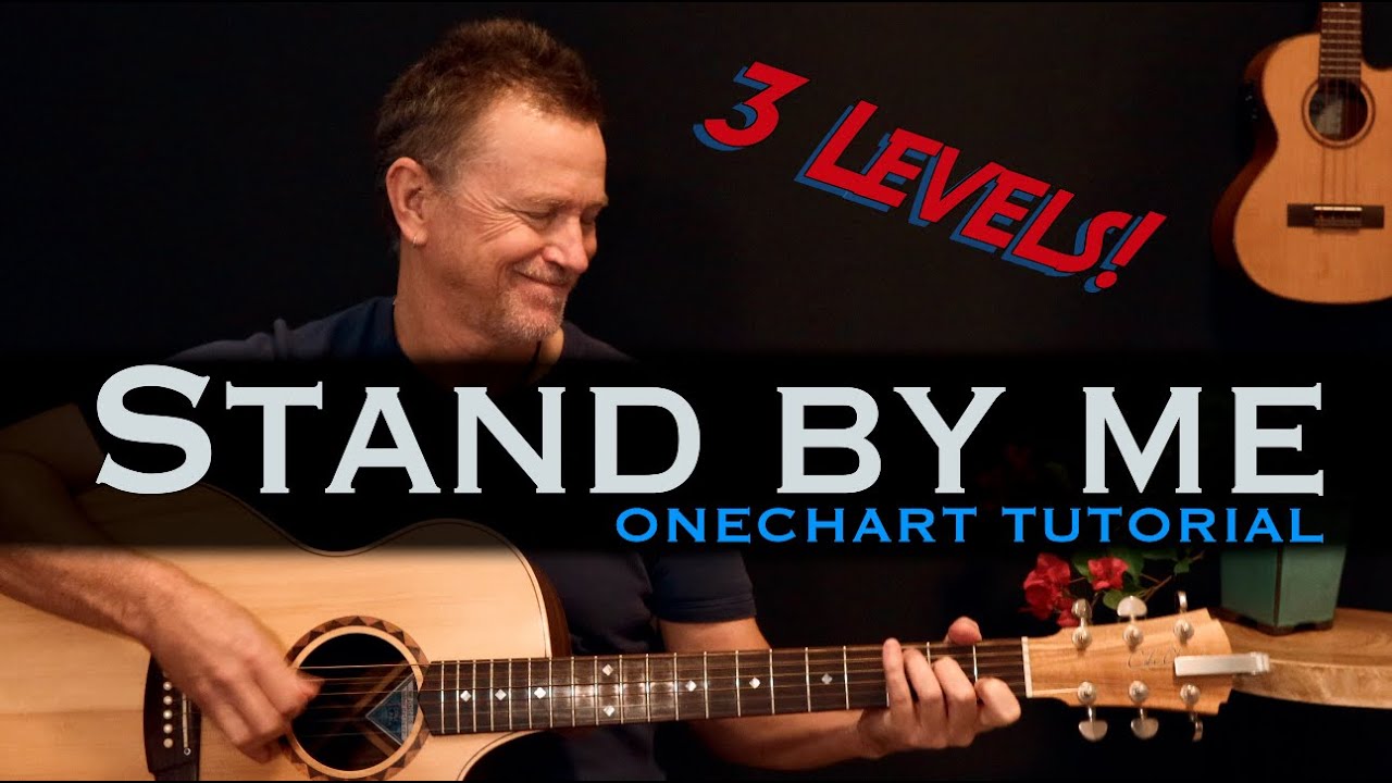 Stand by me Ben E King acoustic guitar lesson tutorial (3 levels, including bass line)