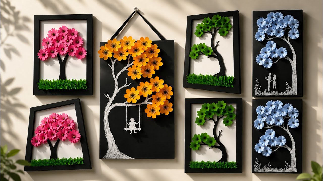 4 beautiful and easy wall decoration ideas | Paper flowers wall hangings | Paper crafts | wall mate