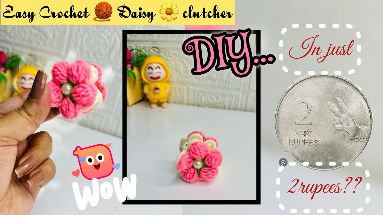 Easy Crochet Daisy🌼Claw Hair Clip in just ✌️Rupees??😱 #diy #crochet #viral