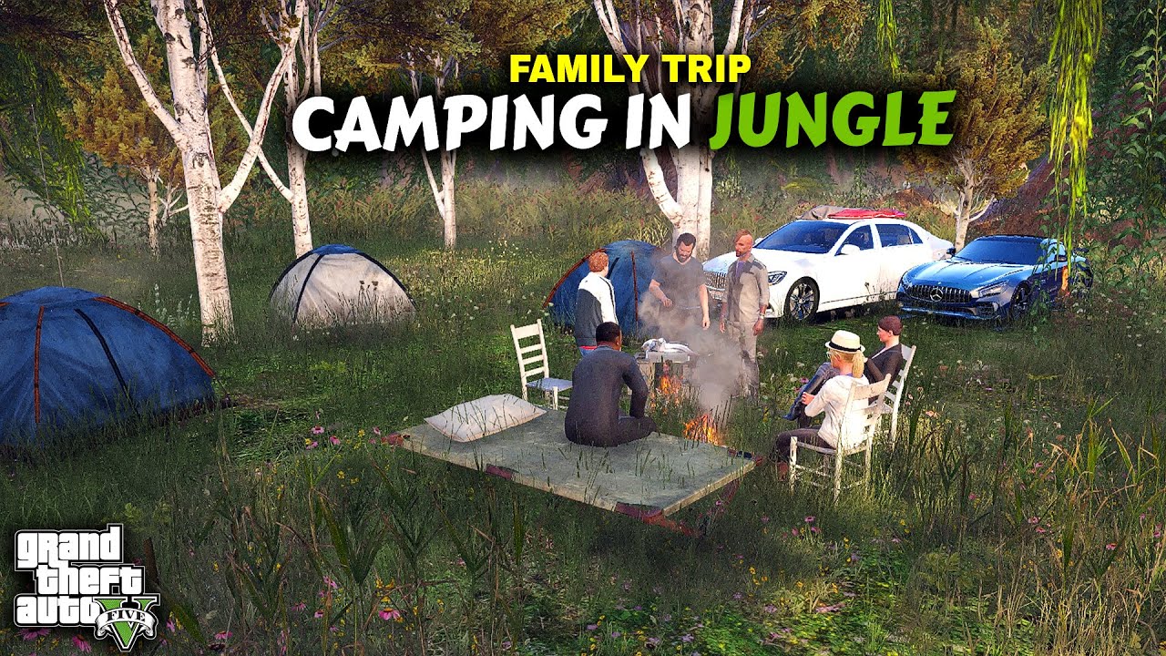 CAMPING IN FOREST - BBQ + Fishing + Hunting - Family Trip [part 01]  - GTA 5 Mods - Urdu