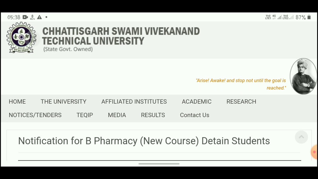 csvtu bhilai | Notification for detain students B Pharmacy (new course) #csvtu