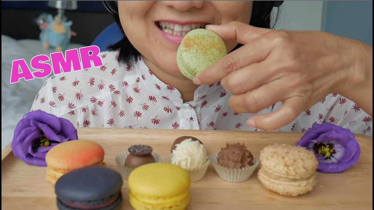ASMR Macaron and Sweet Chocolate Bites | Eating Sounds | Light Whispers | Nana Eats