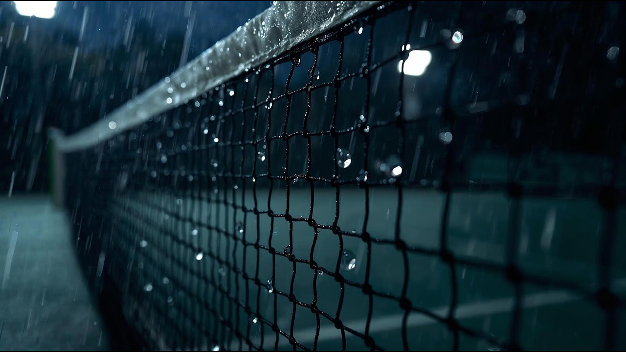Empty Outdoor Tennis Court at Night During Rain Ambience (4K) | After The Whistle
