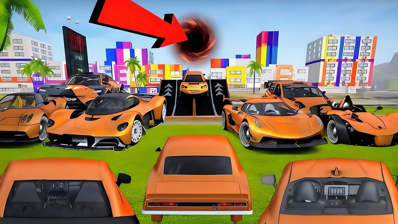 All Orange🟠 Cars Stunts Through Bridge Challenge // Extreme Car  Driving Simulator // Cars Gameplay