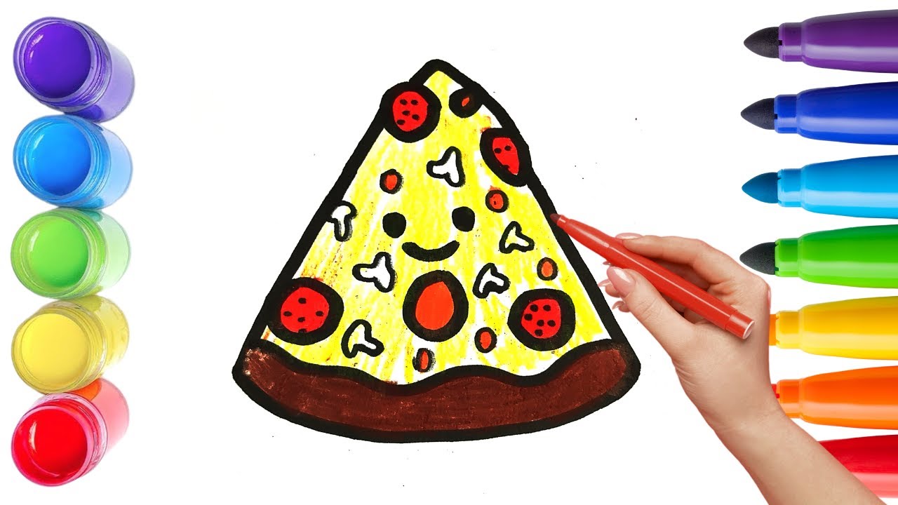 How To Draw cute PIZZA Drawing, Painting & Coloring For Kids and Toddlers_🌈🎨