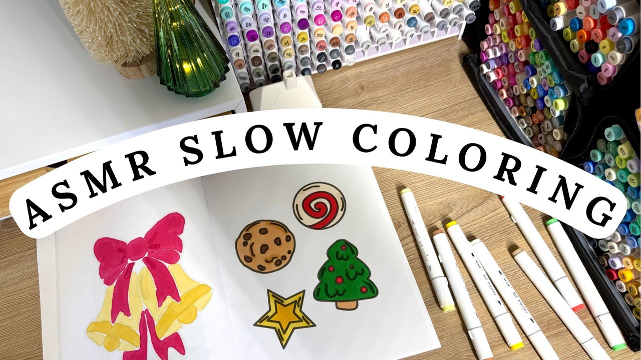 Christmas slow ASMR coloring sounds | relaxing coloring session | ASMR marker and paper sounds 