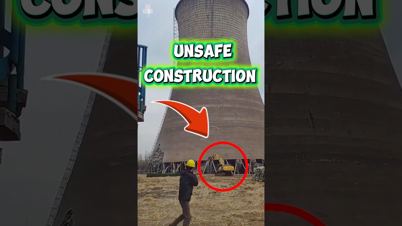Massive Cooling Tower Demolition 💥 Watch It Collapse in Seconds! #excavator #construction