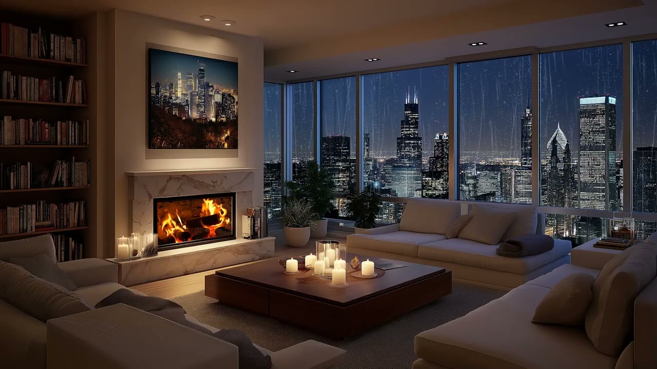 Rainy Apartment Jazz Night 🌙 Smooth Lounge Music and Rain Sounds to Relax