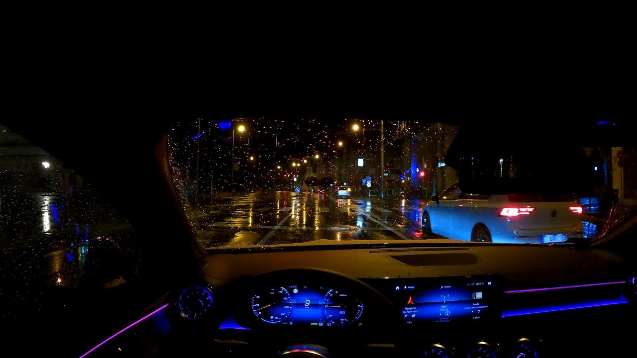 POV Mercedes Rainy night drive ASMR NO TALKING NO MUSIC 4K