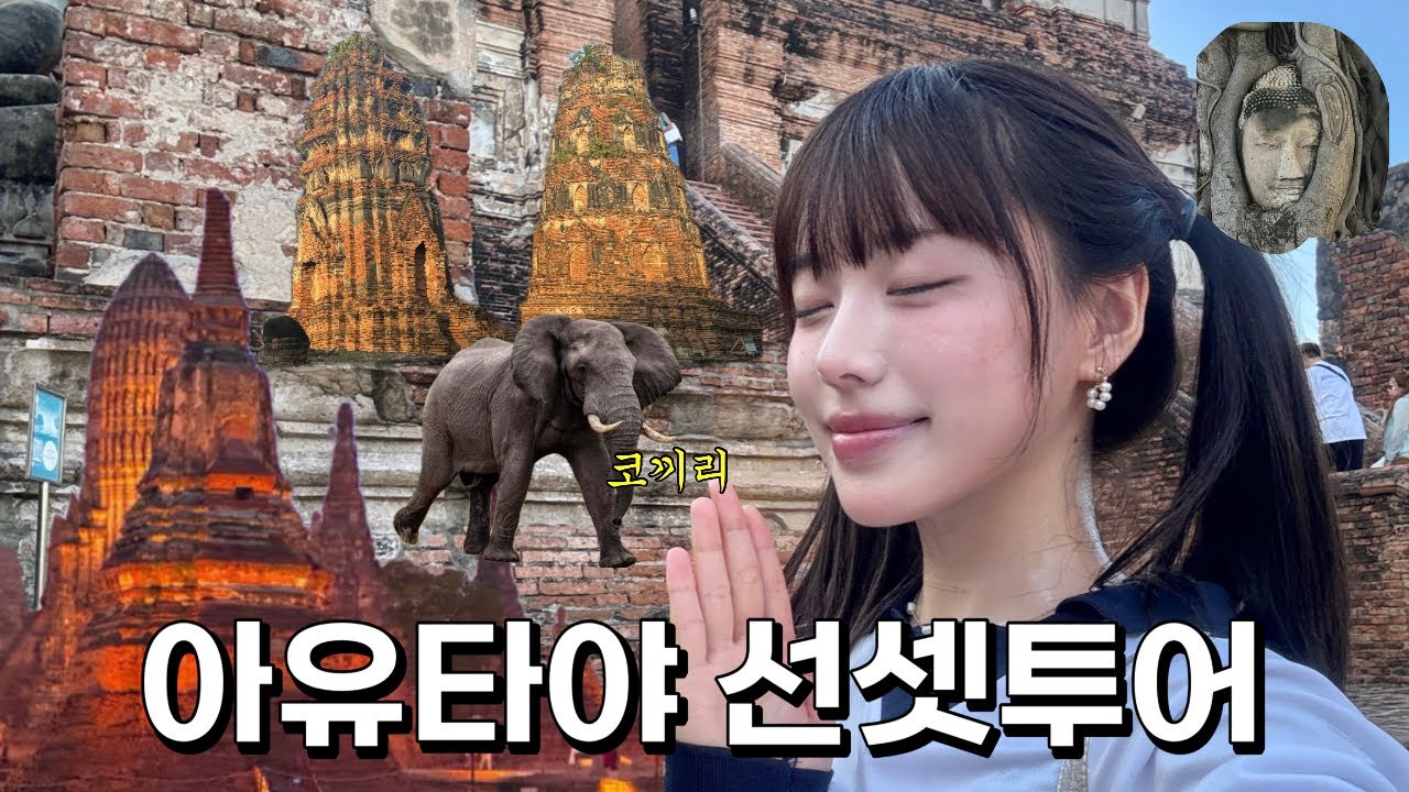 [SUB]🇹🇭방콕 여행중 최고의 하루! 아유타야 선셋투어☀️사원구경, 배타고 아름다운 경치보며 저녁먹기😋(feat.코끼리🐘) *방콕 근교 여행지 vlog
