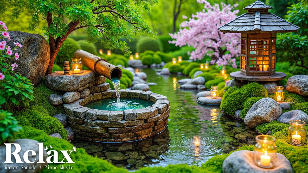 Relaxing Music + Bamboo Water Fountain 🌿 Deep Healing and Meditation Music Relax Mind Body, Spa