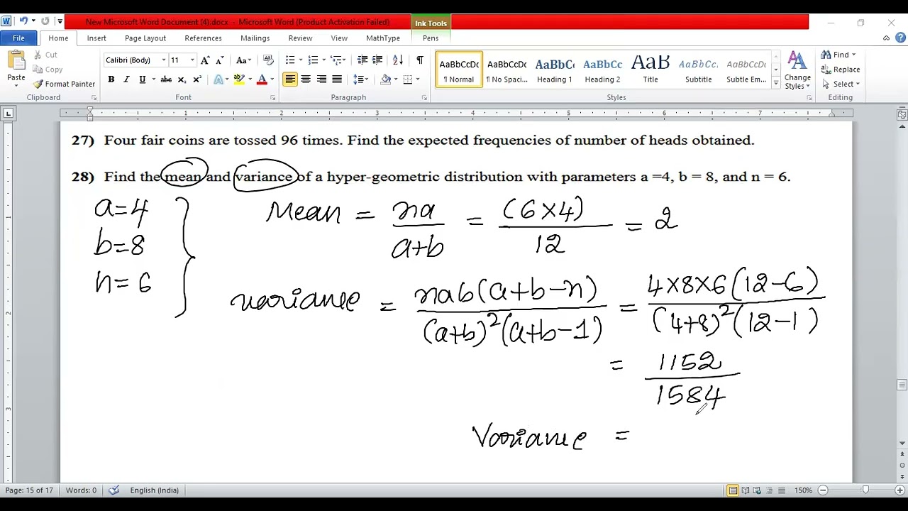 2ND PUC STATISTICS = MODEL PAPER 1,2 AND 3  = THEORETICAL DISTRIBUTION CHAPTER QUESTIONS, NO 27AND28