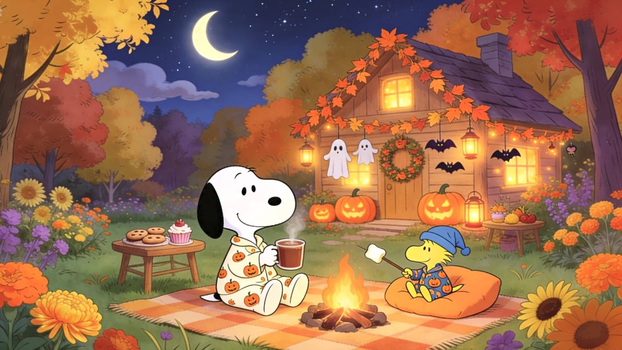 Halloween by the Fireplace with Snoopy 🍂🔥 Cozy Jazz for Peaceful Autumn Nights