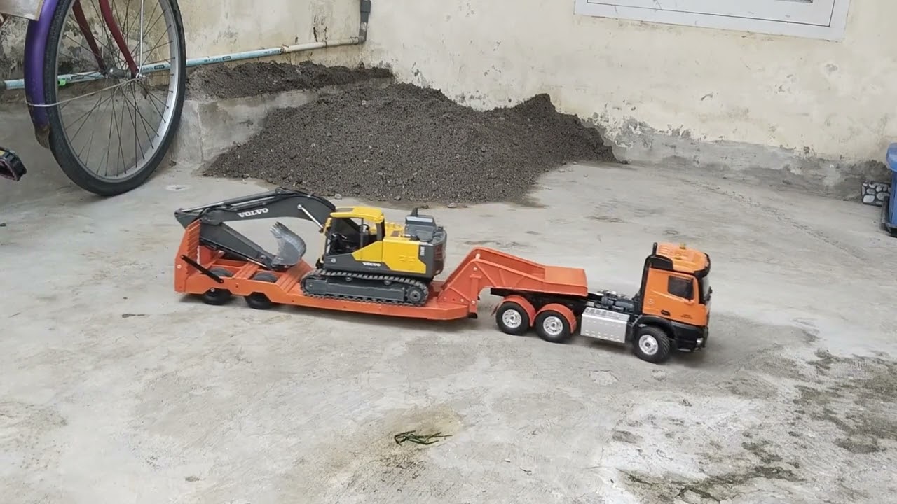 Rc Huina 98 (dump truck) modification trailer lowboy transport rc excavator volvo double e