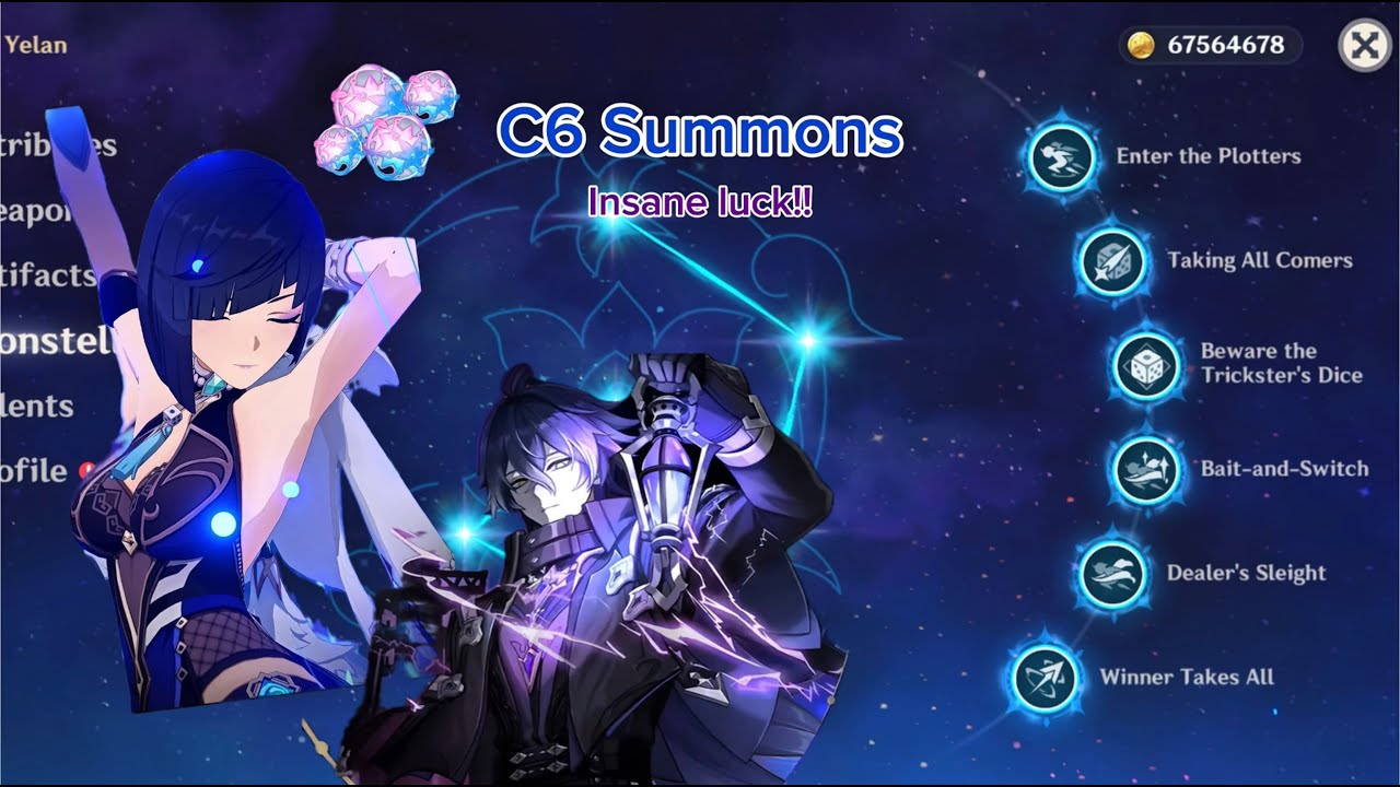 C6 Yelan and C0 Flins speedrun summons (crazy luck)