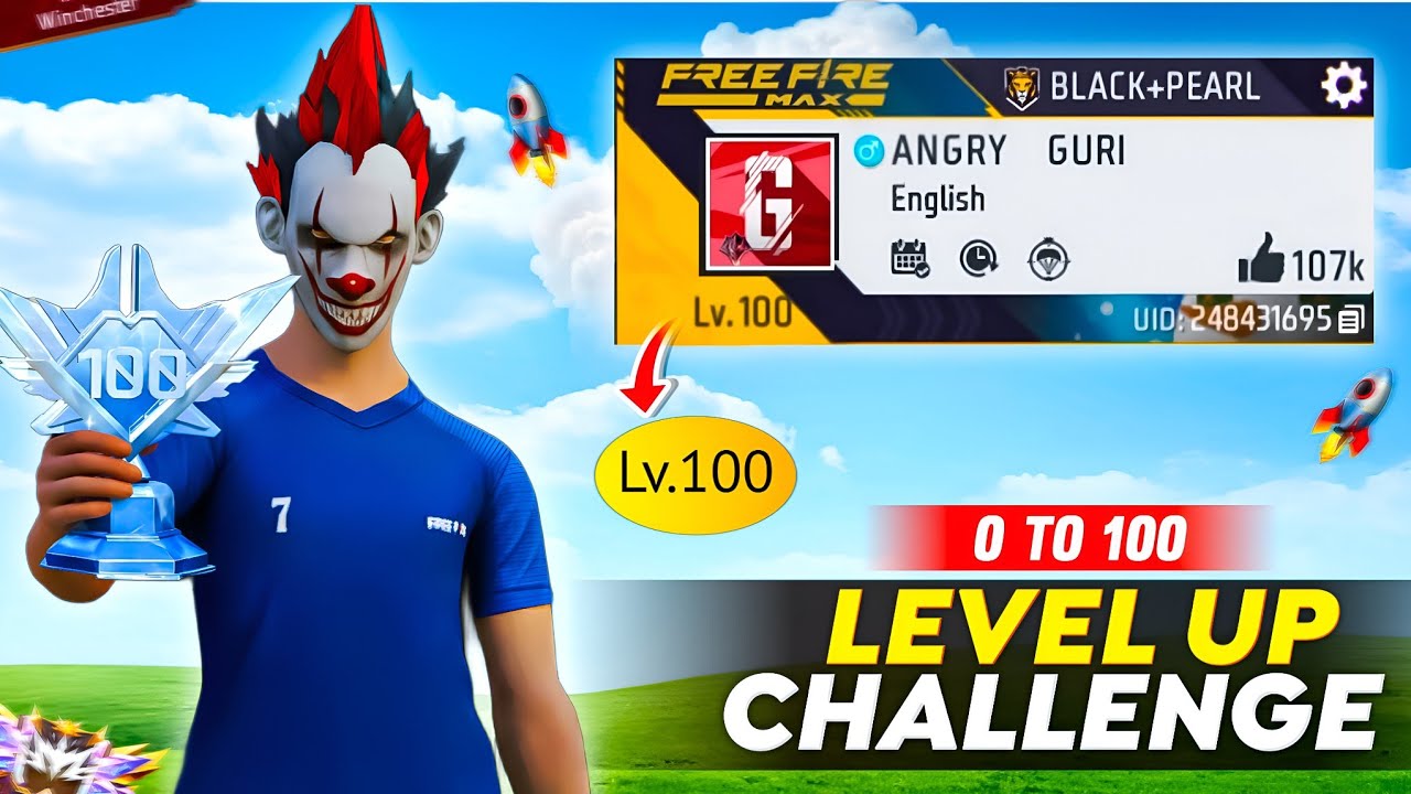 Pushing 100 Level in 4 Hour - CROSSBONES GAMING | 0 to 100 level challenge in free fire |