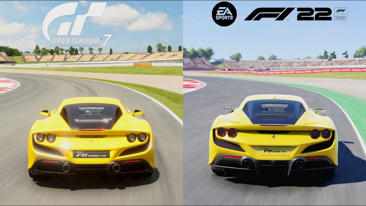 F1 22 Vs Gran Turismo 7 - Comparison Ferrari F8 Tributo & Circuit de Barcelona-Catalunya [4K PS5]