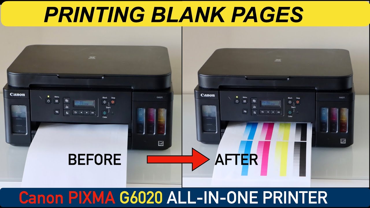 Canon Pixma G6020 Printing Blank Pages Part 1- Fix Clogged BK Y, M, C, Ink - 2 Easy Methods !!