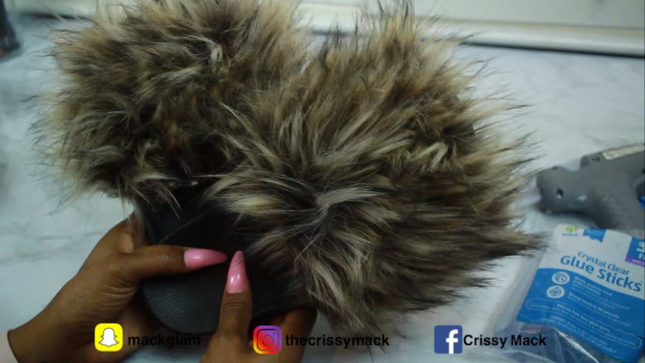 CHEAP DIY  EXTRA Fluffy Faux FUR Slides Using Old Slides | TheCrissyMack