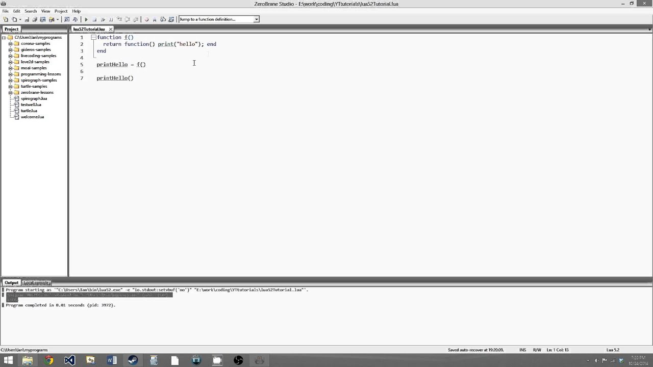 Lua 5.2 Tutorial 8: Advanced functions and Closures