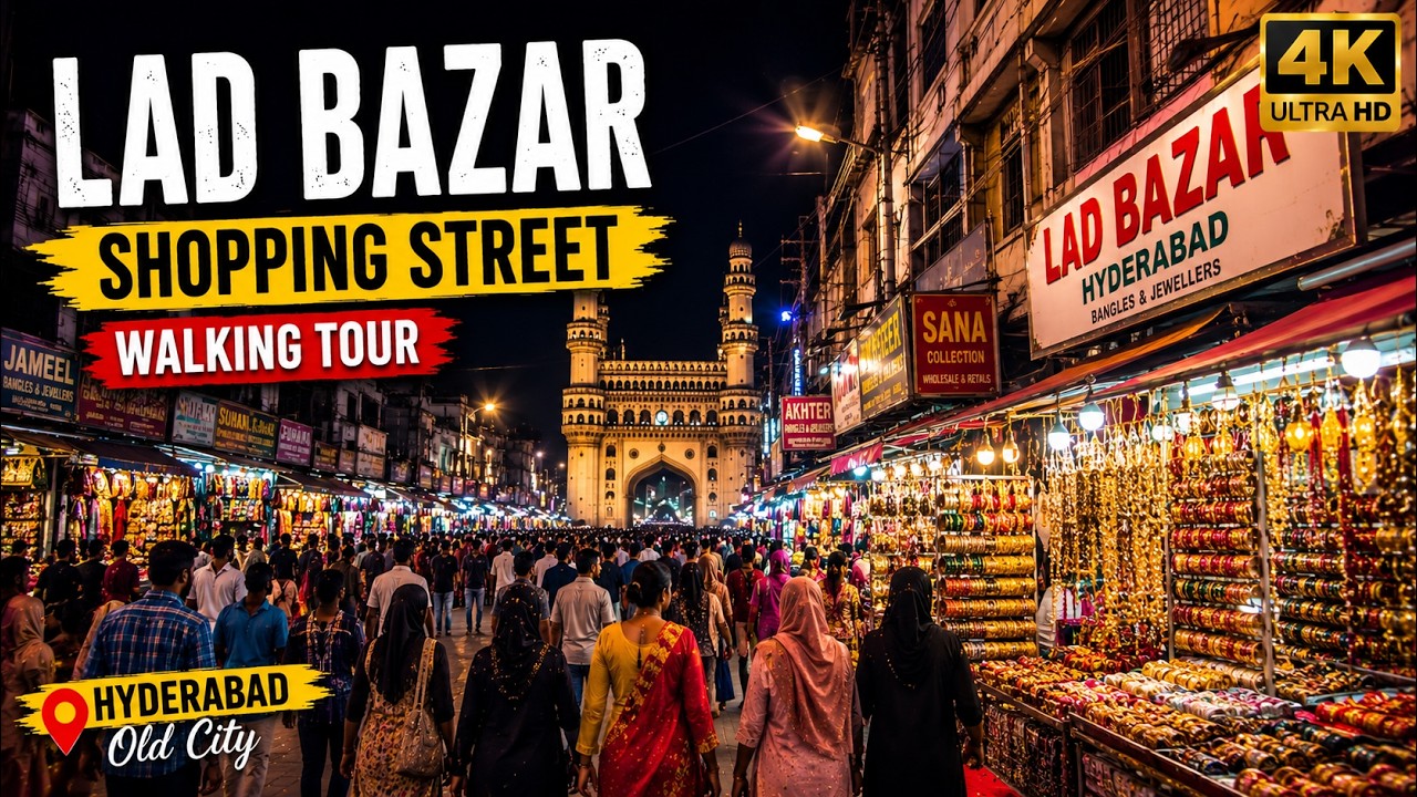 Hyderabad's Famous Charminar Lad Bazaar Walking Tour in 4K
