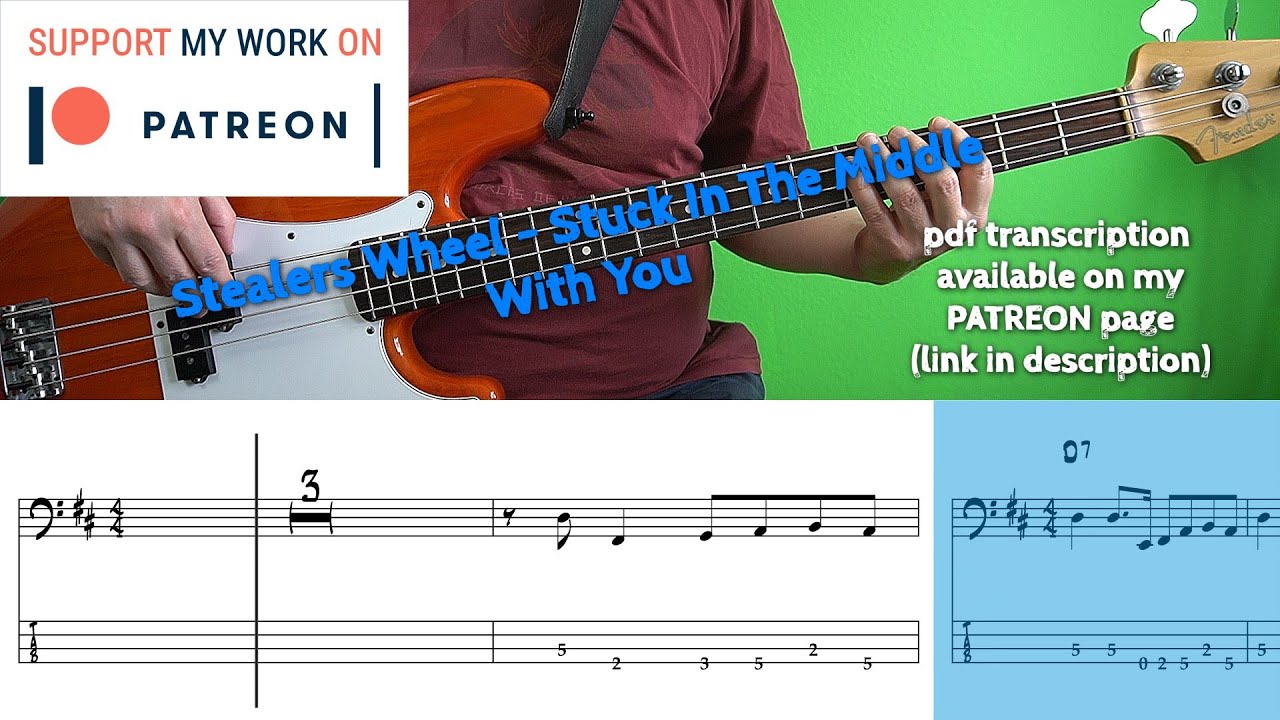 Stealers Wheel - Stuck In The Middle With You (Bass cover with tabs)
