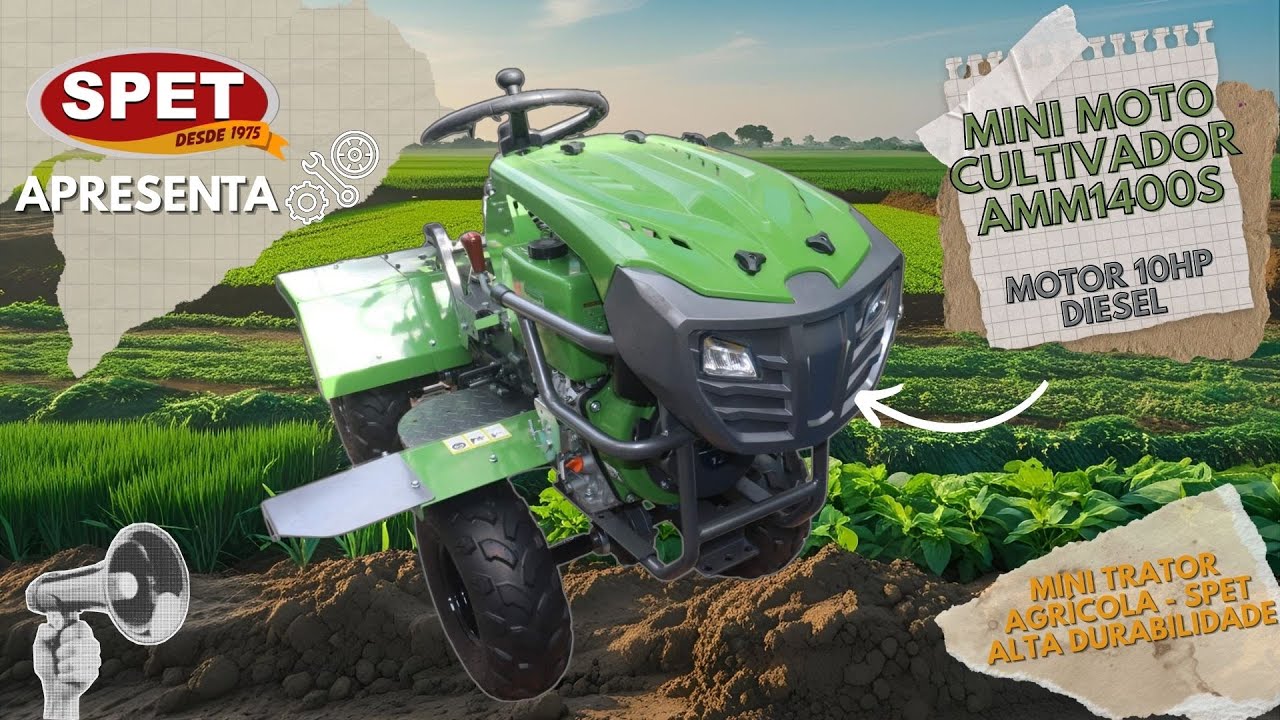 Mini Moto Cultivador AMM 1400S – Mini Trator Agrícola | Apresentação SPET