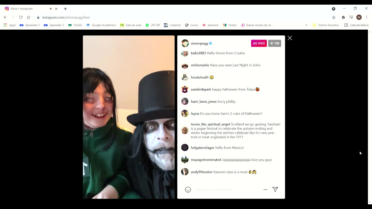 Simon Pegg's insta live- October 31st