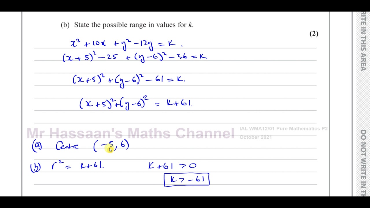 WMA12/01 IAL (Edexcel) P2 October 2021  Q6 Coordinate Geometry  Circles