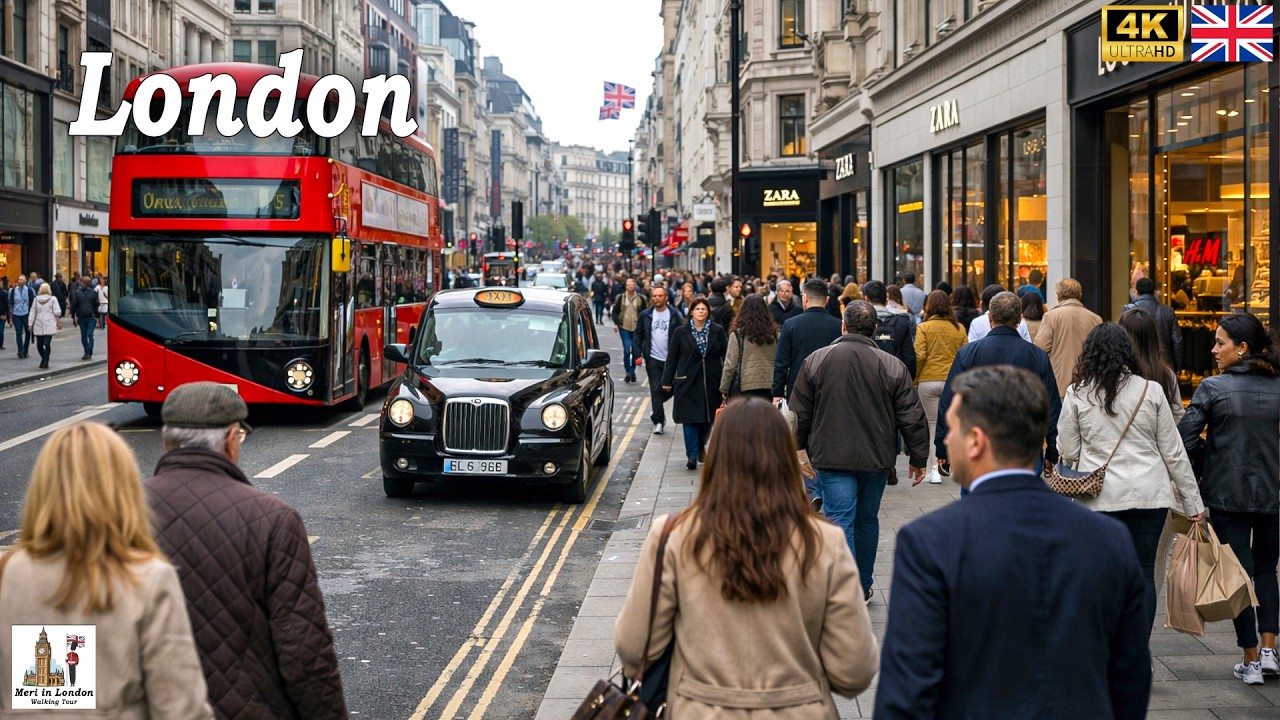 London Good Friday Holiday Walking Tour | Vibrant London's Shopping Districts Walk | True 4K