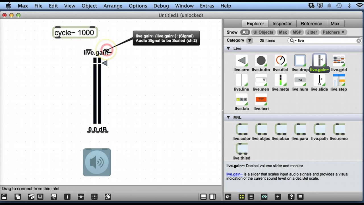Max MSP V6 Tutorial 7 - live.gain