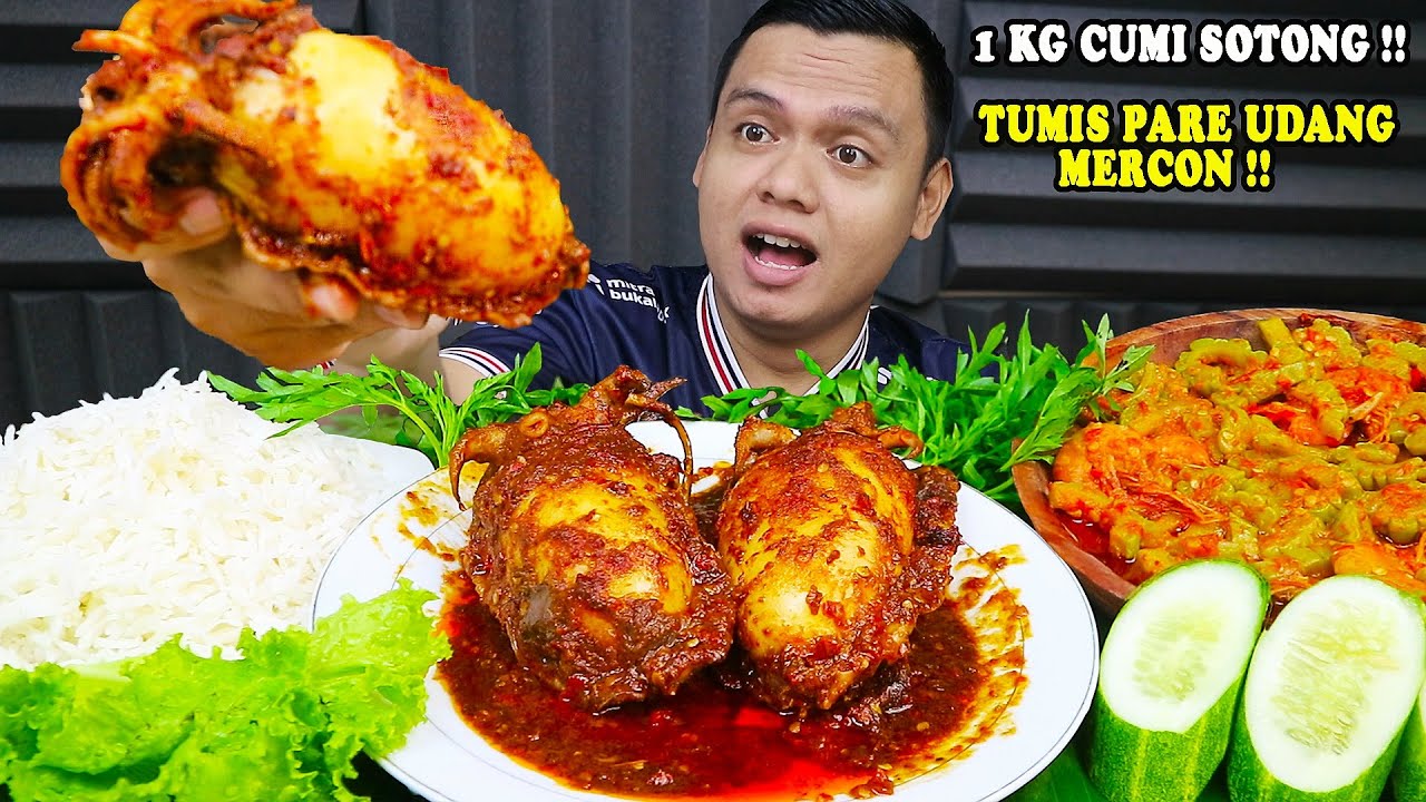 MBLENGER !! MUKBANG 1 KG CUMI SOTONG JUMBO PEDAS, TUMIS PARE UDANG MERCON LALAPAN !!