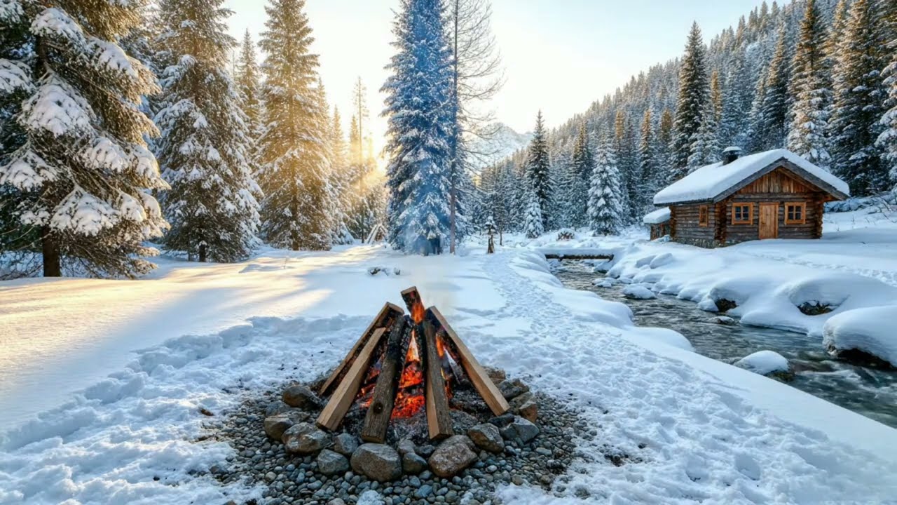 Relaxing Winter Campfire Outside ❄️🔥 Natural Ambience for Sleep & Meditation