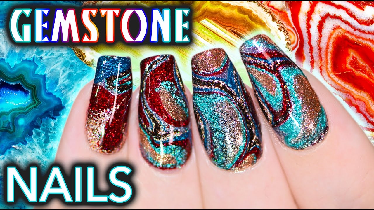 DIY Gemstone Nail Art - NO WATER WATERMARBLE!
