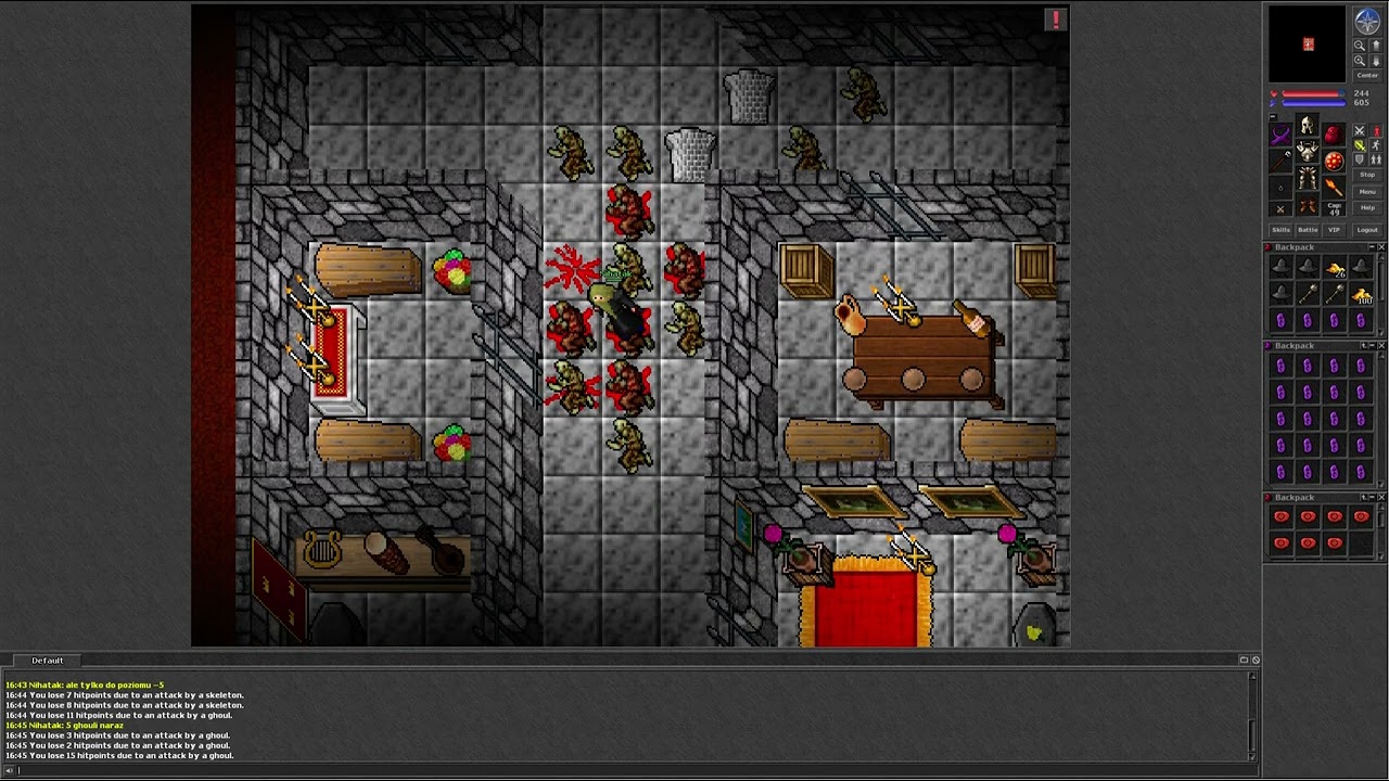 Tibia 7.21 (Small hunt on Isle of kings by a level 27 Mage)