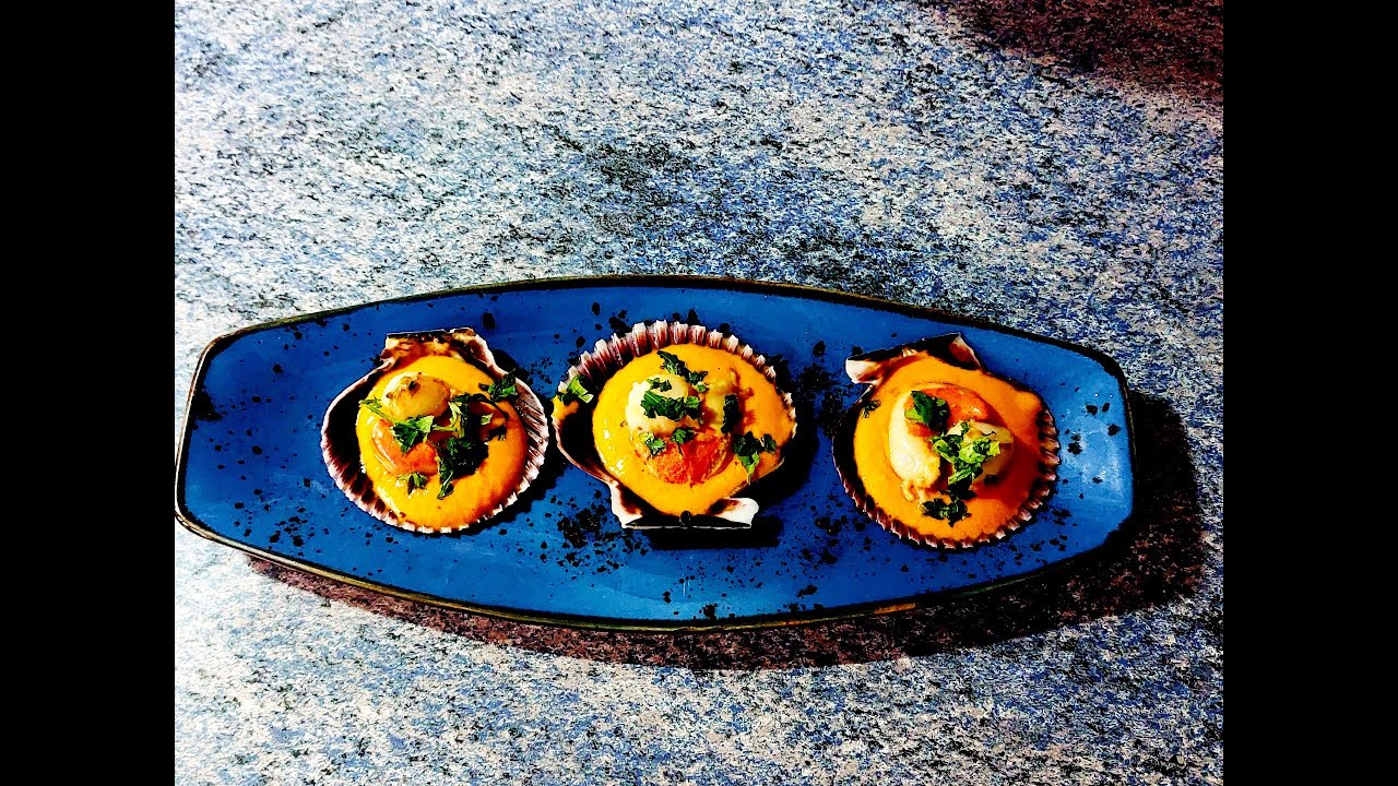 Vieiras o Zamburriñas con salsa de piquillo, aperitivo o entrante para Navidad #navidad #marisco
