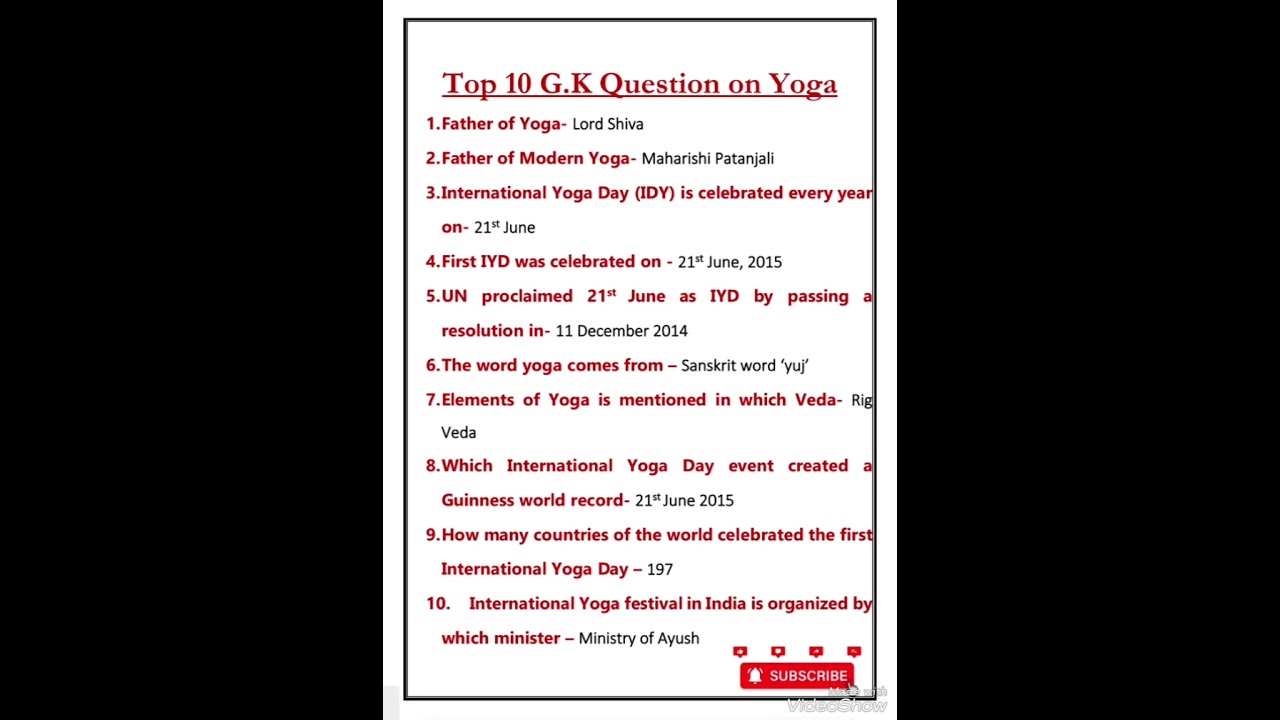 Top 10 gk questions on Yoga