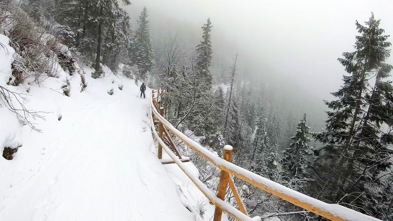 Skitury - zjazd na nartach spod Kasprowego sz. narciarskim z Hali Gąsienicowej do Kuźnic, 4K, Gimbal