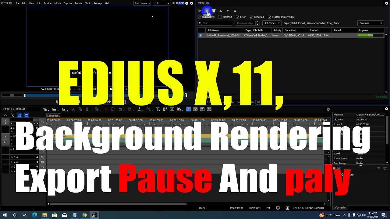 HOW TO EDIUS 10,11 ME Background Rendering Export Pause And paly Issue |AS Digital Software