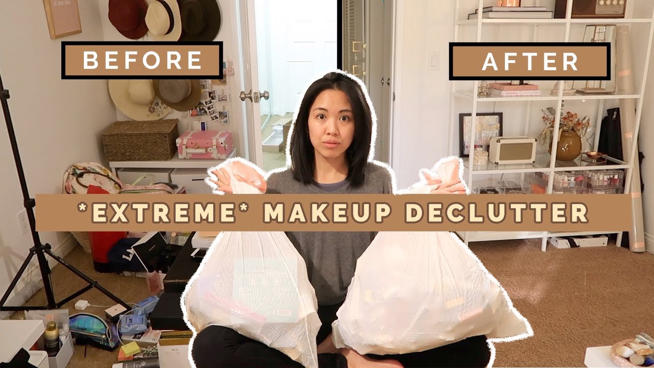 *EXTREME* MAKEUP DECLUTTER | Getting rid of my makeup collection cuz I'm ✨ overwhelmed ✨ MINIMALISM