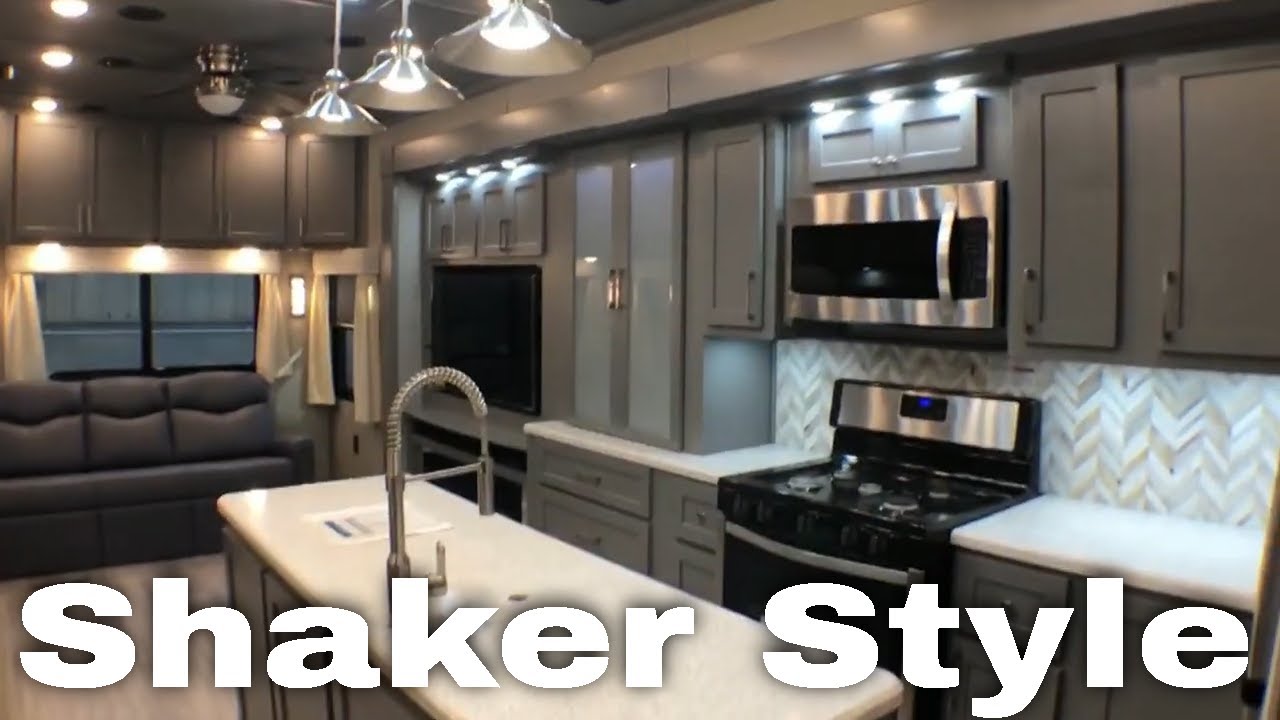Luxe Elite 42RL - luxury fifth wheel - shaker style gray cabinets