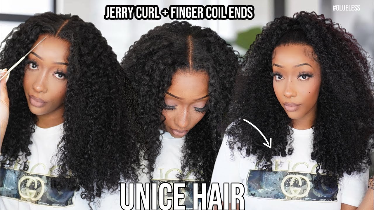 💗Pre Everything Jerry Curl + Finger Coil Texture 7x5 Glueless Wig Install Review | Ft. Unice Hair