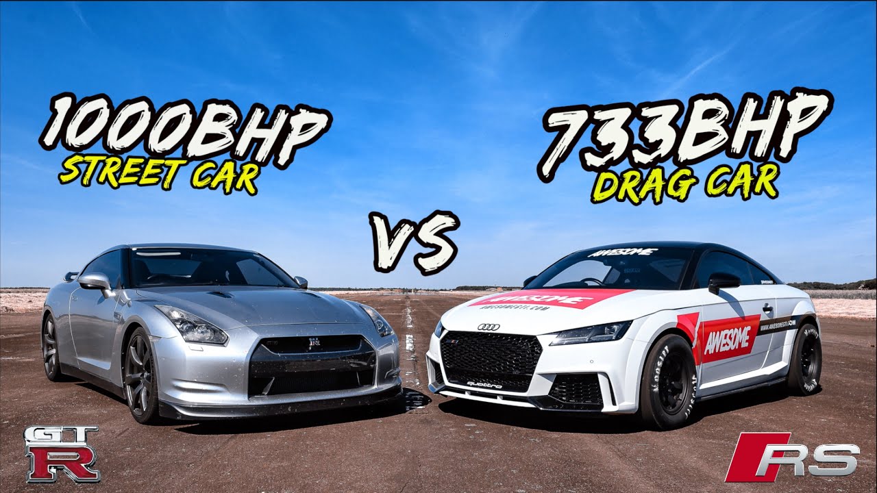 1000-сильный уличный автомобиль NISSAN GTR против 733-сильного дрэг-кара AUDI TTRS — настоящие би...