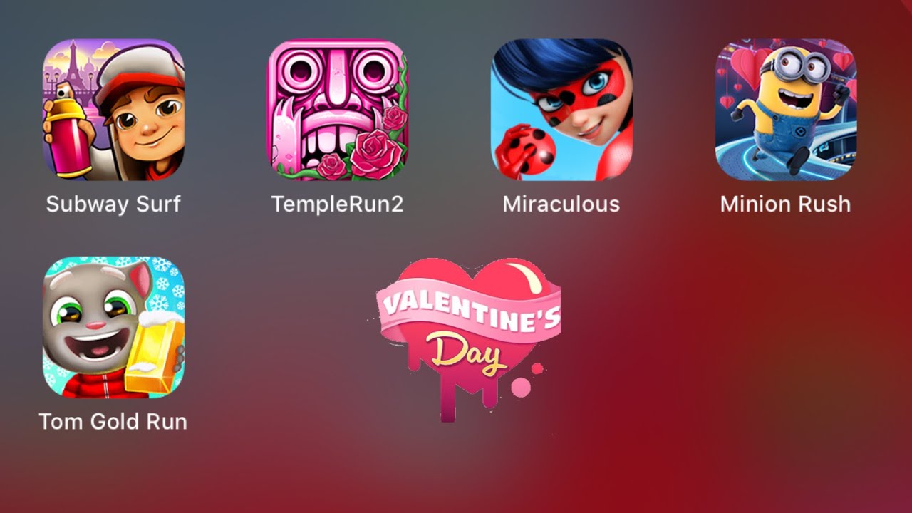 Subway Surfers, Temple Run, Ladybug Bug and Cat Noir, Minion Rush, Tom Gold Run (Valentines Day)!