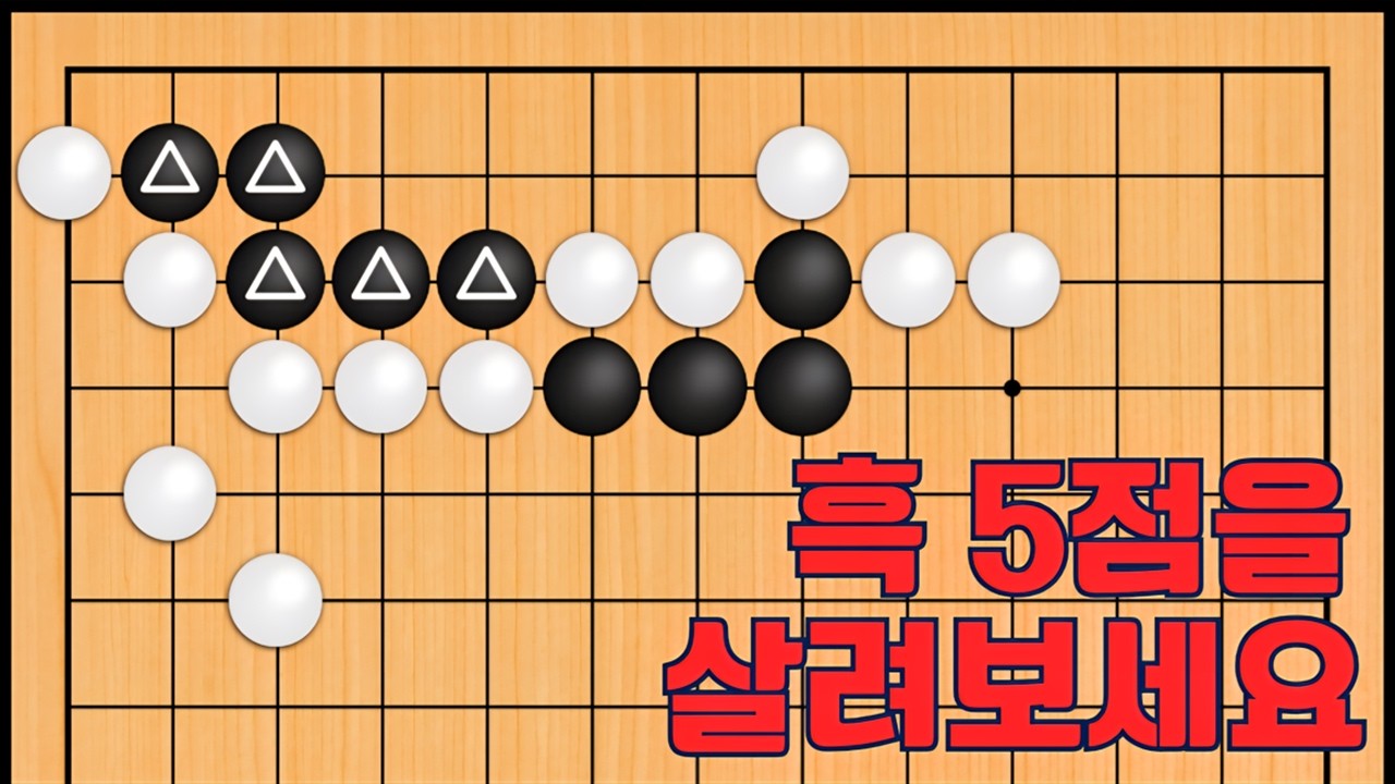 바둑 묘수 사활 - 금기된 묘수가 나옵니다. 흑 5점을 살려보세요