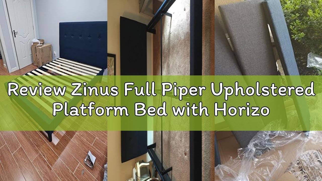 Review Zinus Full Piper Upholstered Platform Bed with Horizontal Paneled Headboard, Wooden Slat Supp