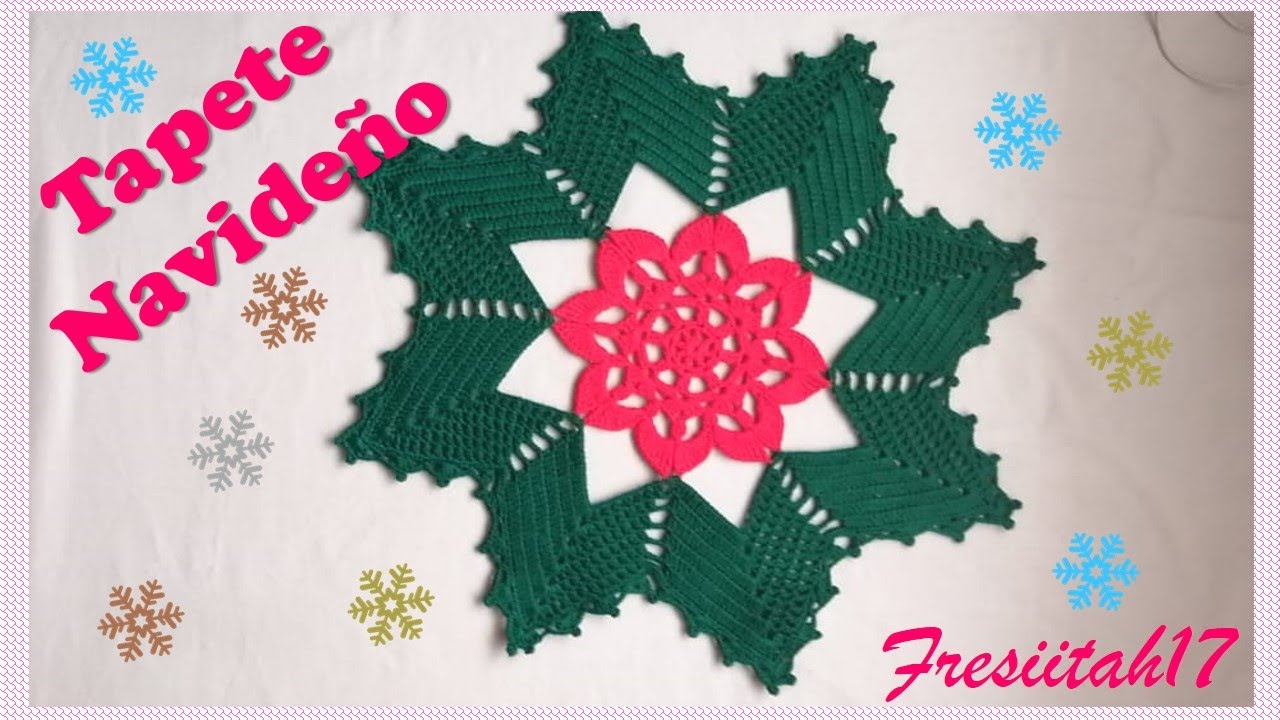 Flor Navideña tejida a crochet paso a paso (diámetro aproximado 45 cm - 16 hileras)