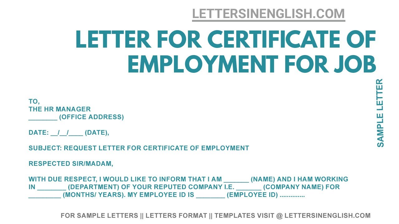 Request Letter for Certificate of Employment for Job Application | Sample Request Letter Format
